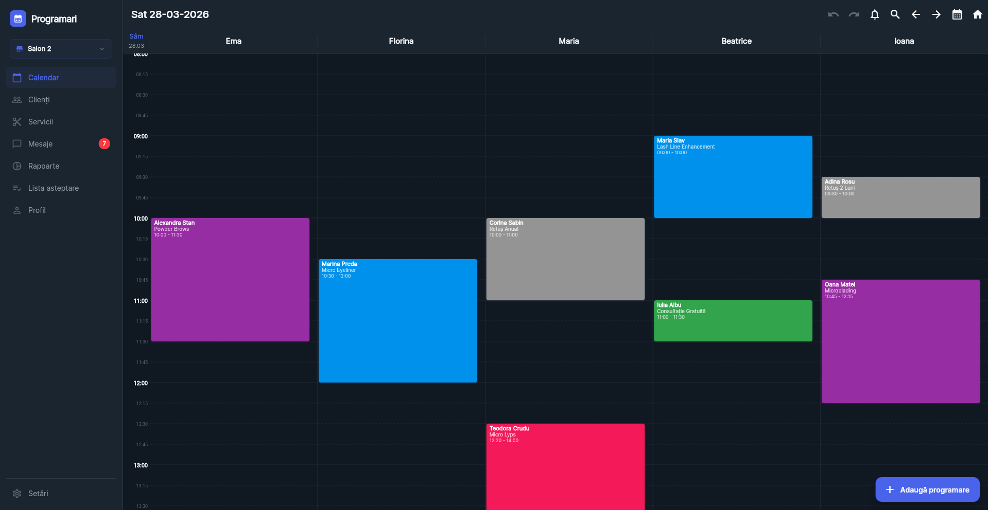 Calendar programări salon